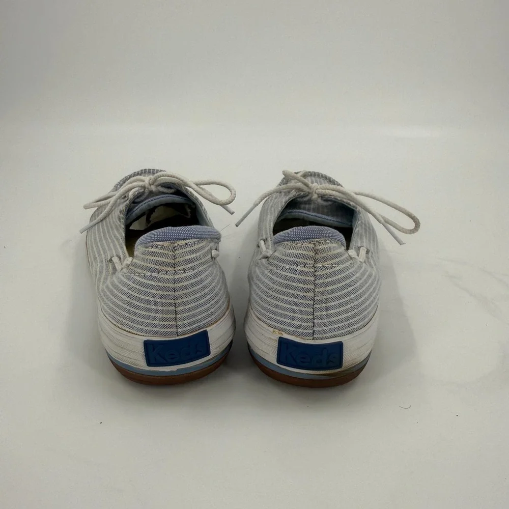 Keds Boat Shoes Womens US 9 Blue White Striped Canvas Comfort Moc Toe Lace Up